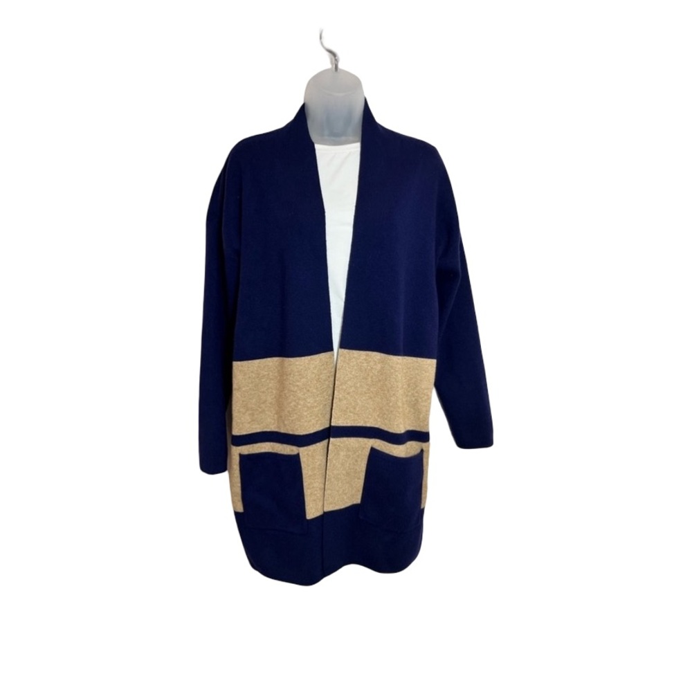 Lumpier: Navy and Tan Open Front Color block Cardigan size S